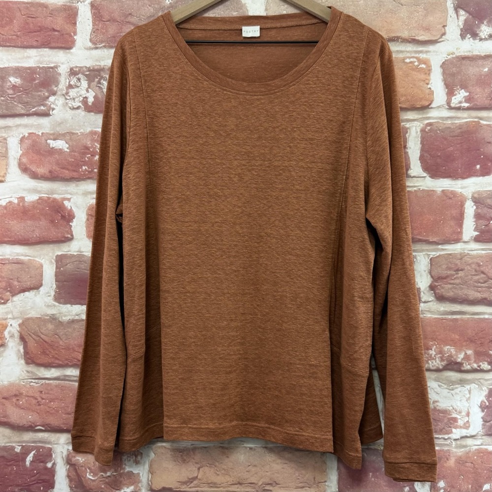 Poetry Top Women's 1X Brown Casual Capsule Minimal Basic Slubbed Knit Shirt